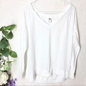 Pink Victoria’s Secret Pajama Top White V Neck